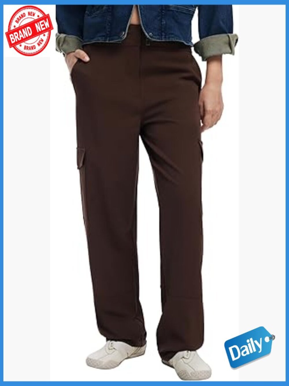 Woven Straight Leg Mid Rise Trousers with Zipper Closure
